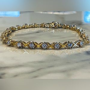 Gold Electroplated Sterling Silver Clear Cz Tennis Bracelet; Indonesia